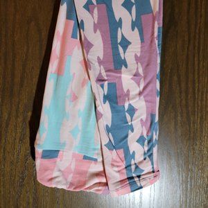 Southwest LuLaRoe Teal Purple Orange Geometric Print Leggings OS